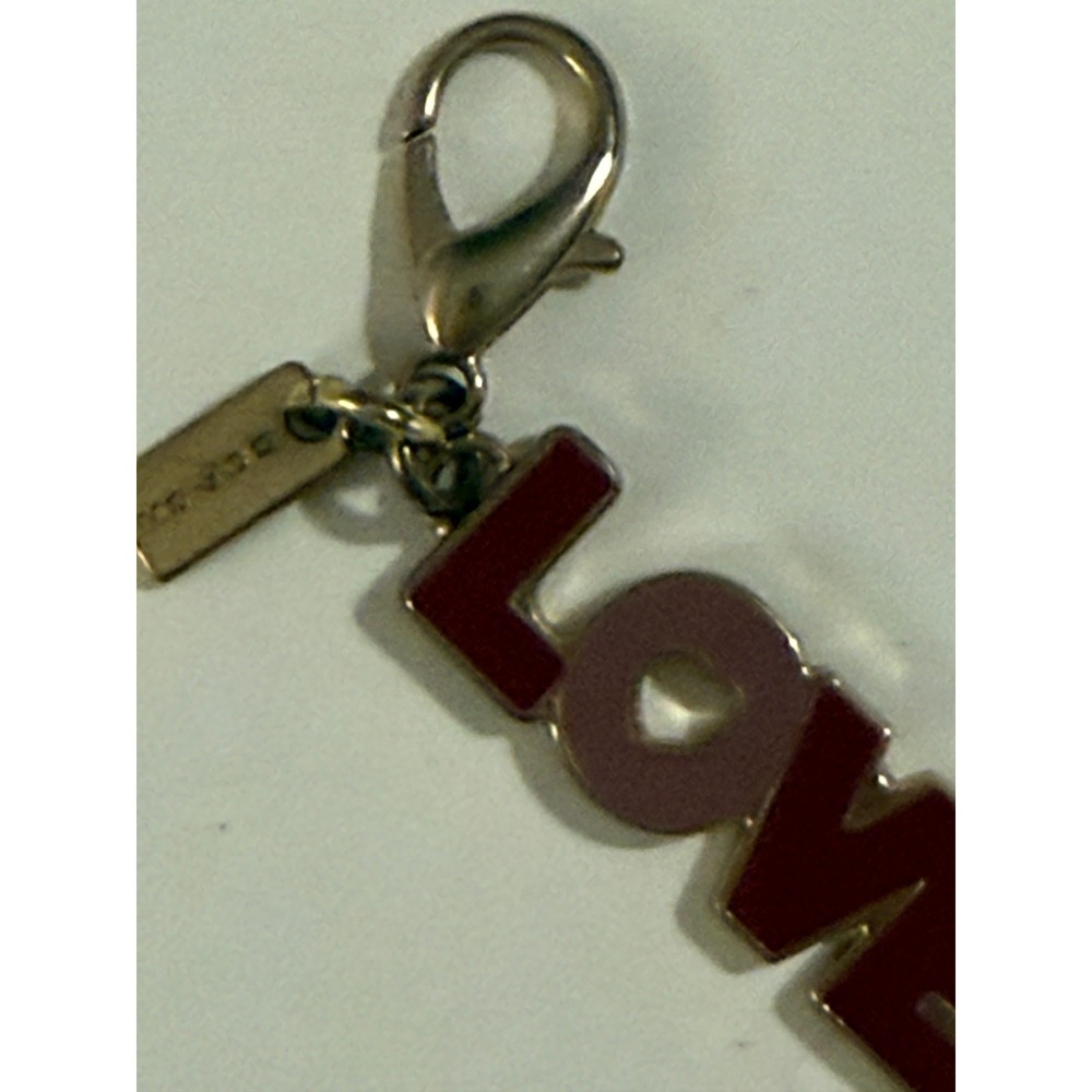 Coach LOVE Enamel Bag Charm Gold Tone Burgundy Pink Heart Logo Keychain